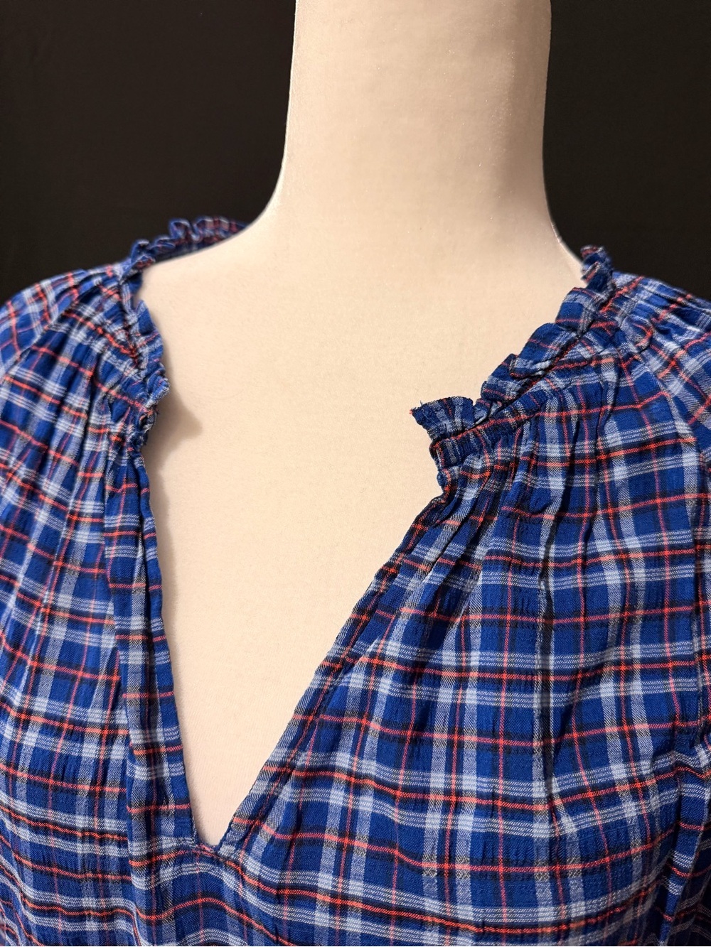 Old Navy Blue Plaid Button-Up Shirt with Red Accents